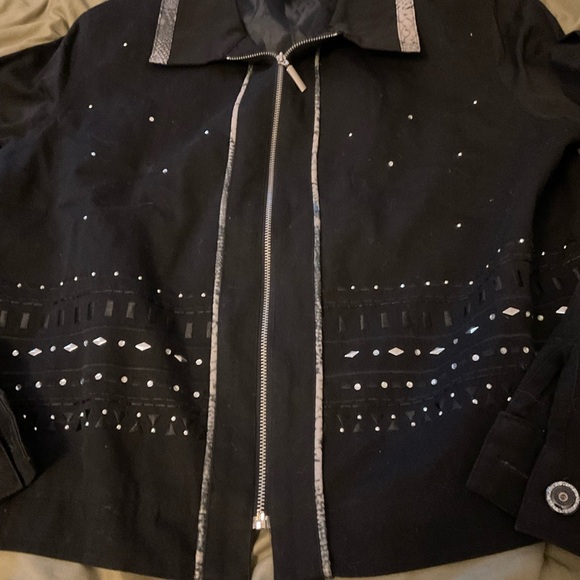 Morgan Cole Womens Sz S Black Zip Jacket Studded Bling Button Cuff Sleeve Lined - Picture 7 of 12
